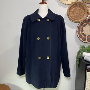 Perfect Carson Kressley Coat Womens Navy Wool Cashmere Gold Button Pea Size XL